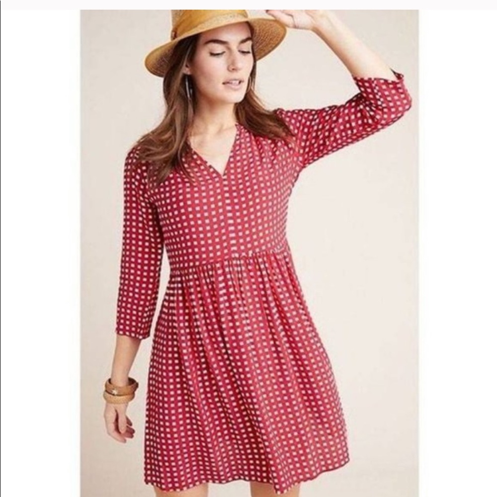Anthropologie red gingham swing dress